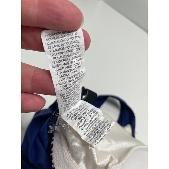 Maxine of Hollywood Gathered Cross Over One Piece w/ Built-in Bra Blue Women 10 - Picture 8 of 11